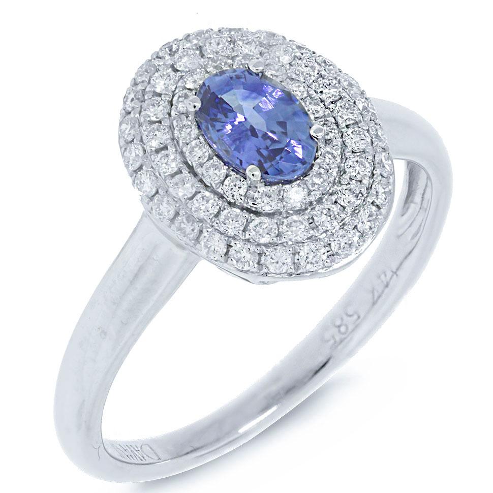 Diamond & 0.55ct Blue Sapphire 14k White Gold Ring - 0.36ct