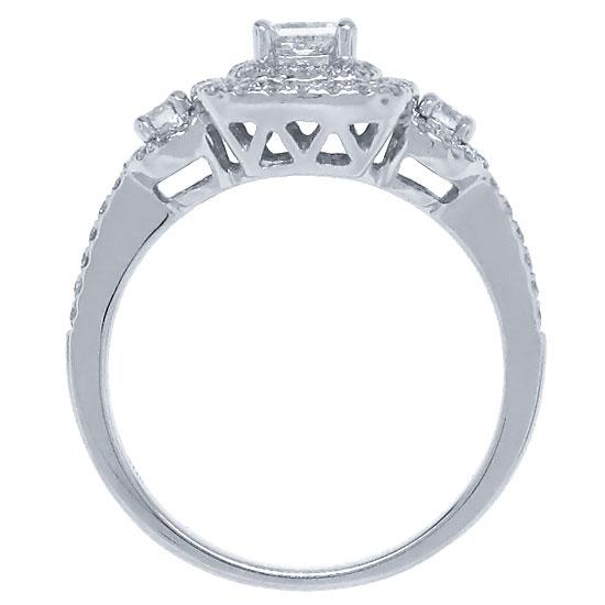 Three Stone Halo Princess Cut Diamond Engagement Ring