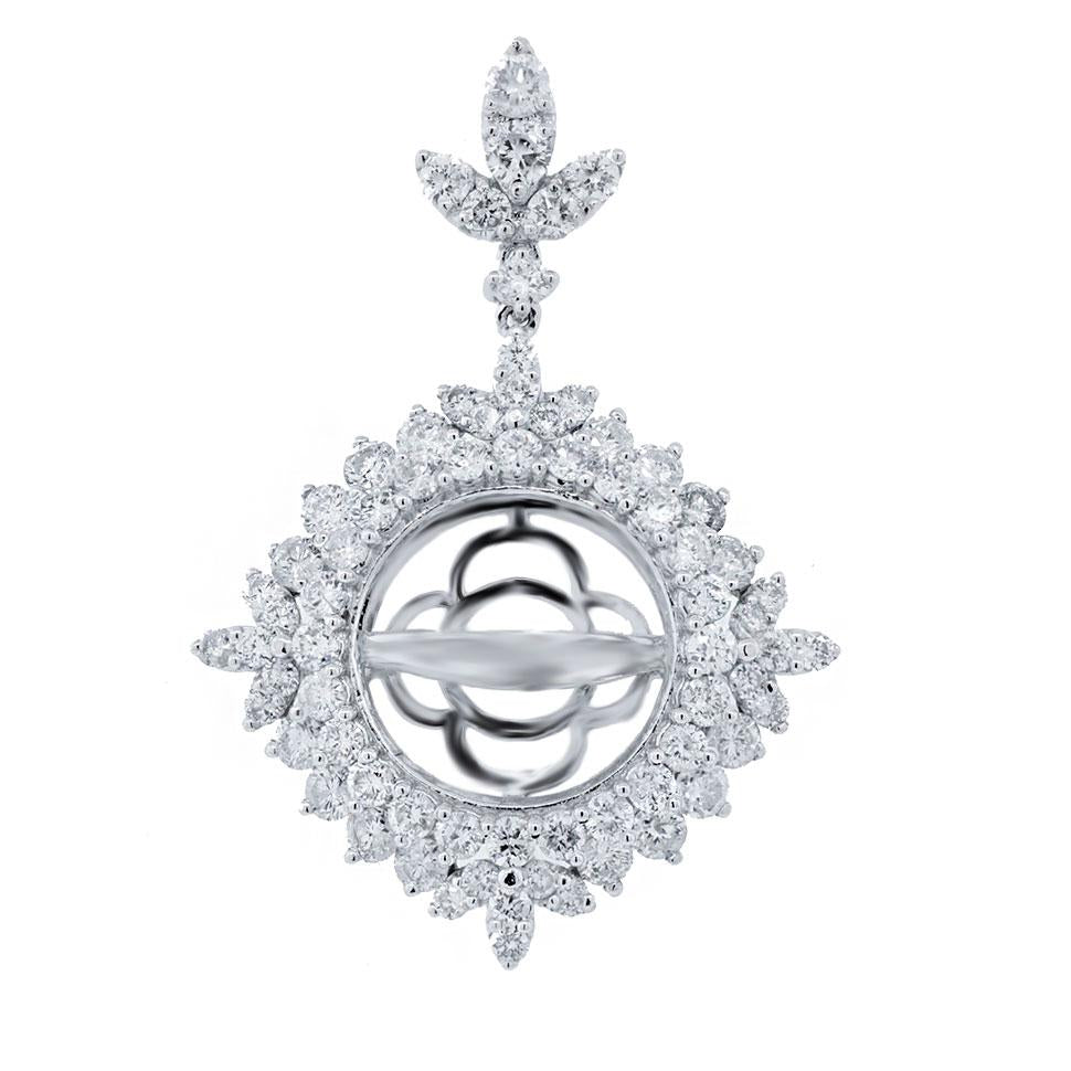 18k White Gold Diamond Semi-mount Pendant - 2.19ct
