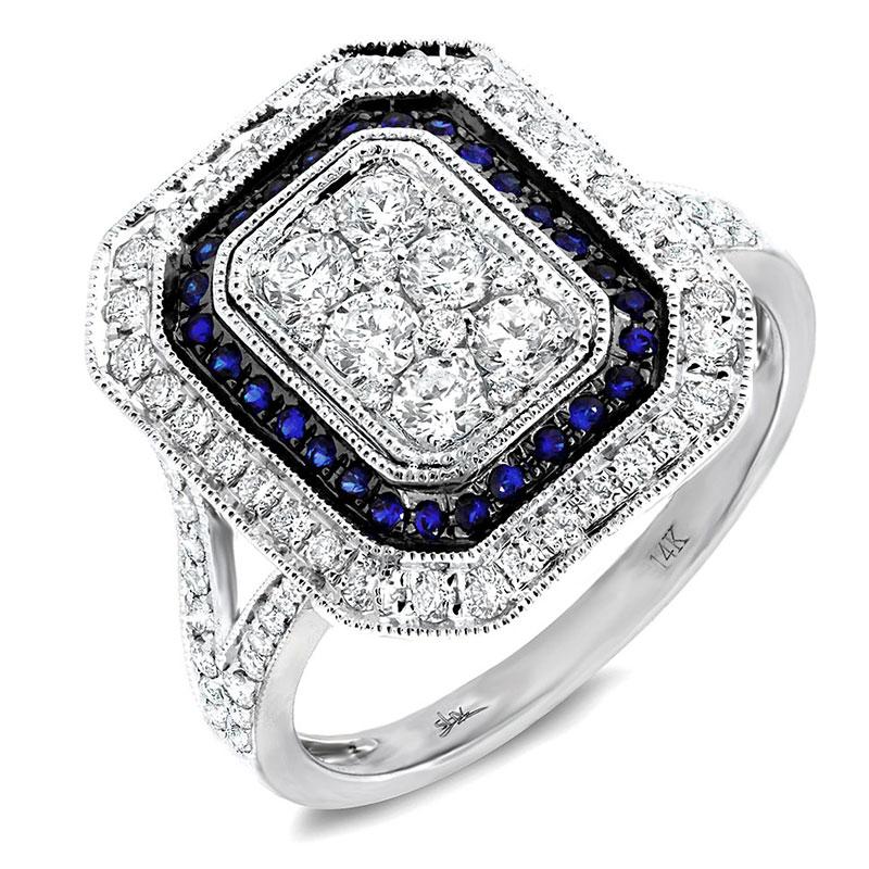 Diamond & 0.20ct Blue Sapphire 14k White Gold Ring - 1.10ct