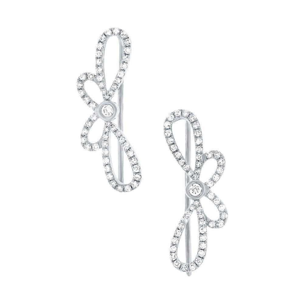14k White Gold Diamond Ribbon Bow Ear Crawler Earring