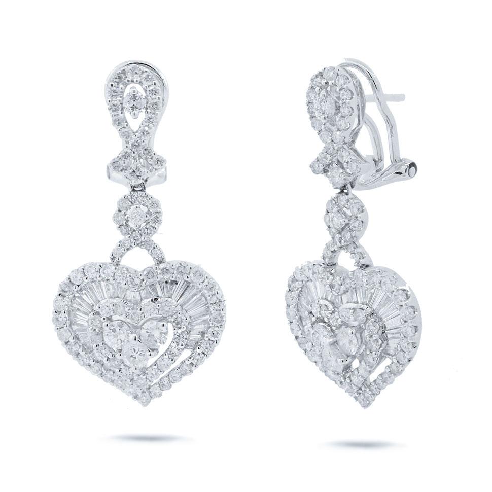 18k White Gold Diamond Heart Earring - 2.91ct