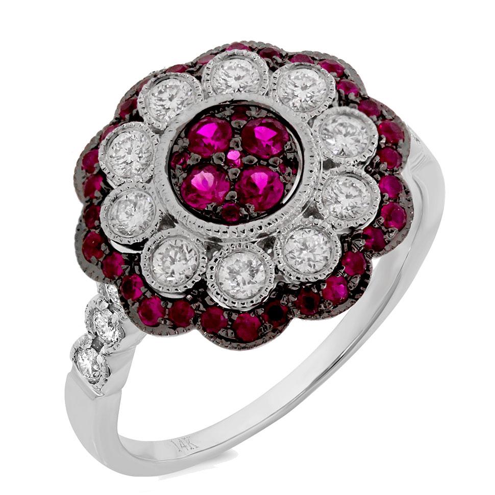 Diamond & 0.58ct Ruby 14k White Gold Ring - 0.55ct