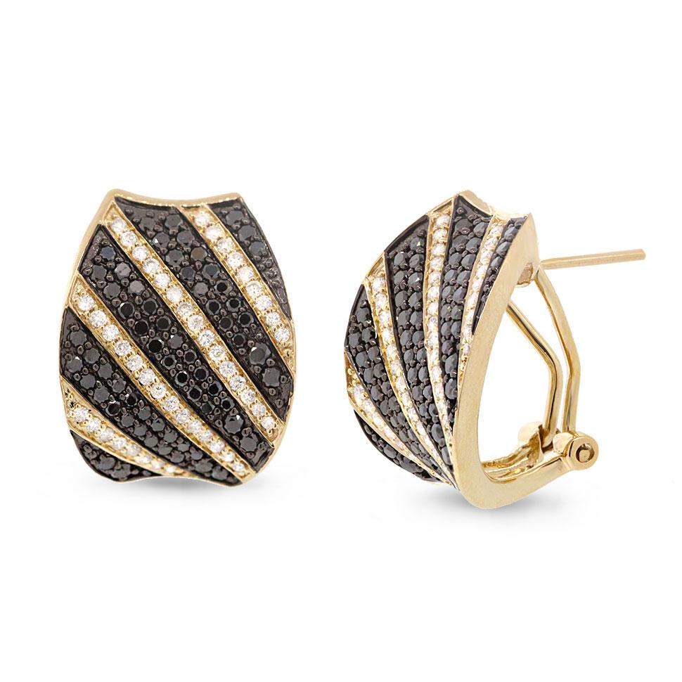 14k Yellow Gold Black & White Diamond Earring - 1.75ct