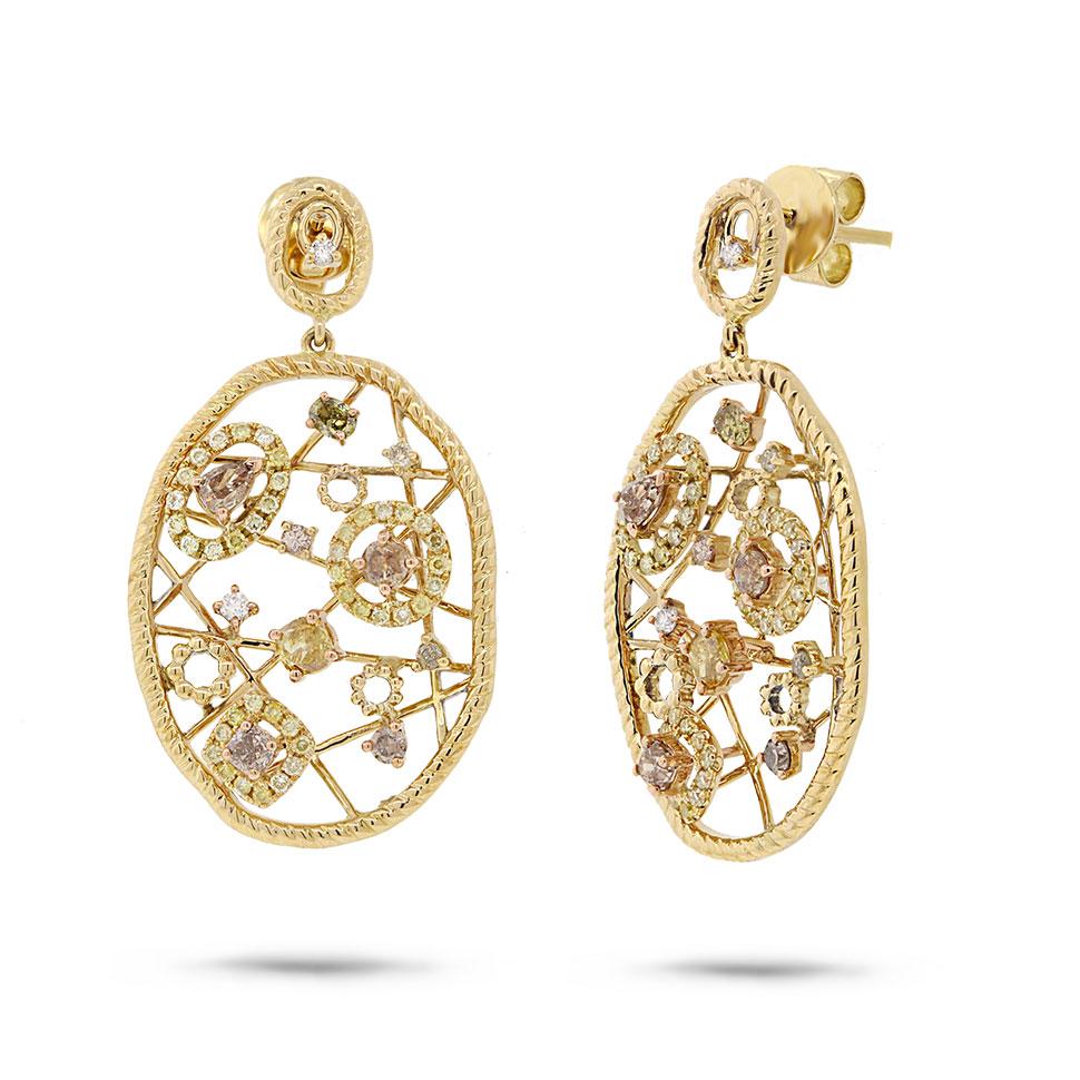 18k Yellow Gold Fancy Color Diamond Earring - 1.61ct