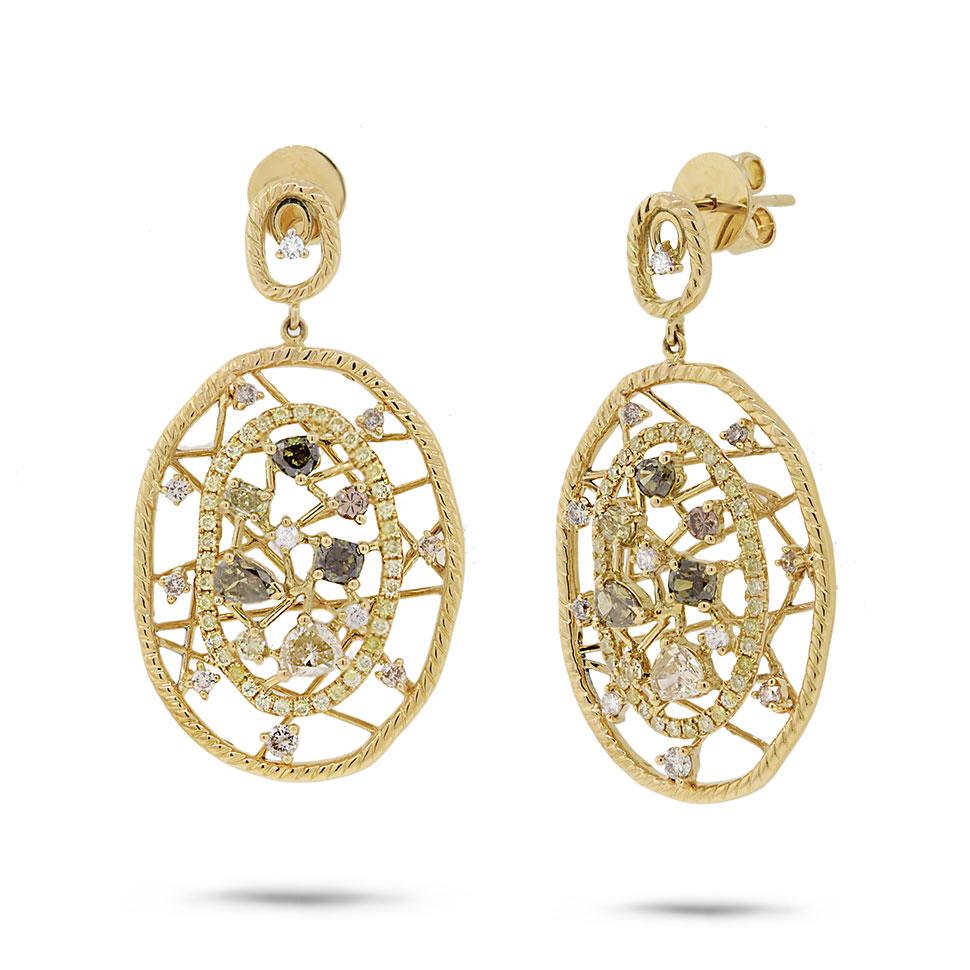 18k Yellow Gold Fancy Color Diamond Earring - 2.58ct