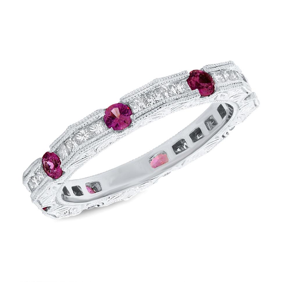 Diamond & 0.81ct Ruby 14k White Gold Lady's Ring - 0.56ct