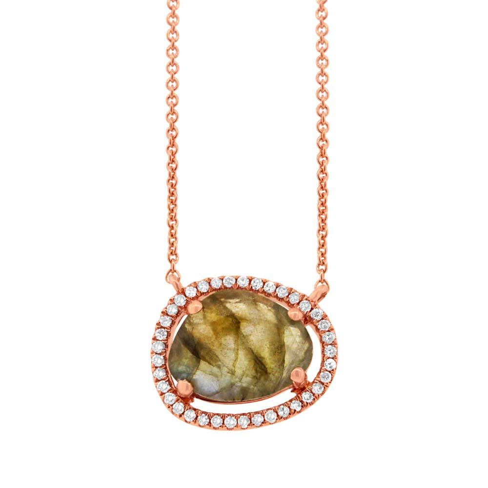 Diamond & 1.53ct Spectrolite 14k Rose Gold Necklace - 0.11ct