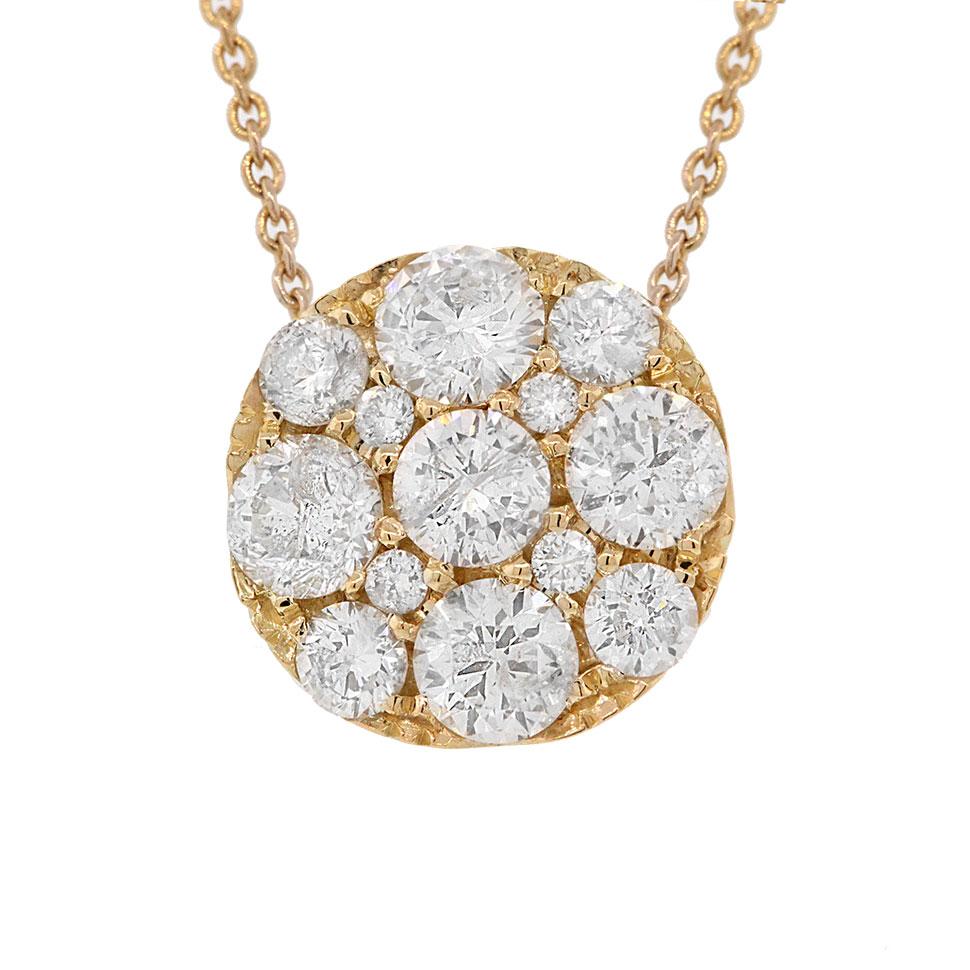 14k Yellow Gold Diamond Cluster Necklace - 1.15ct