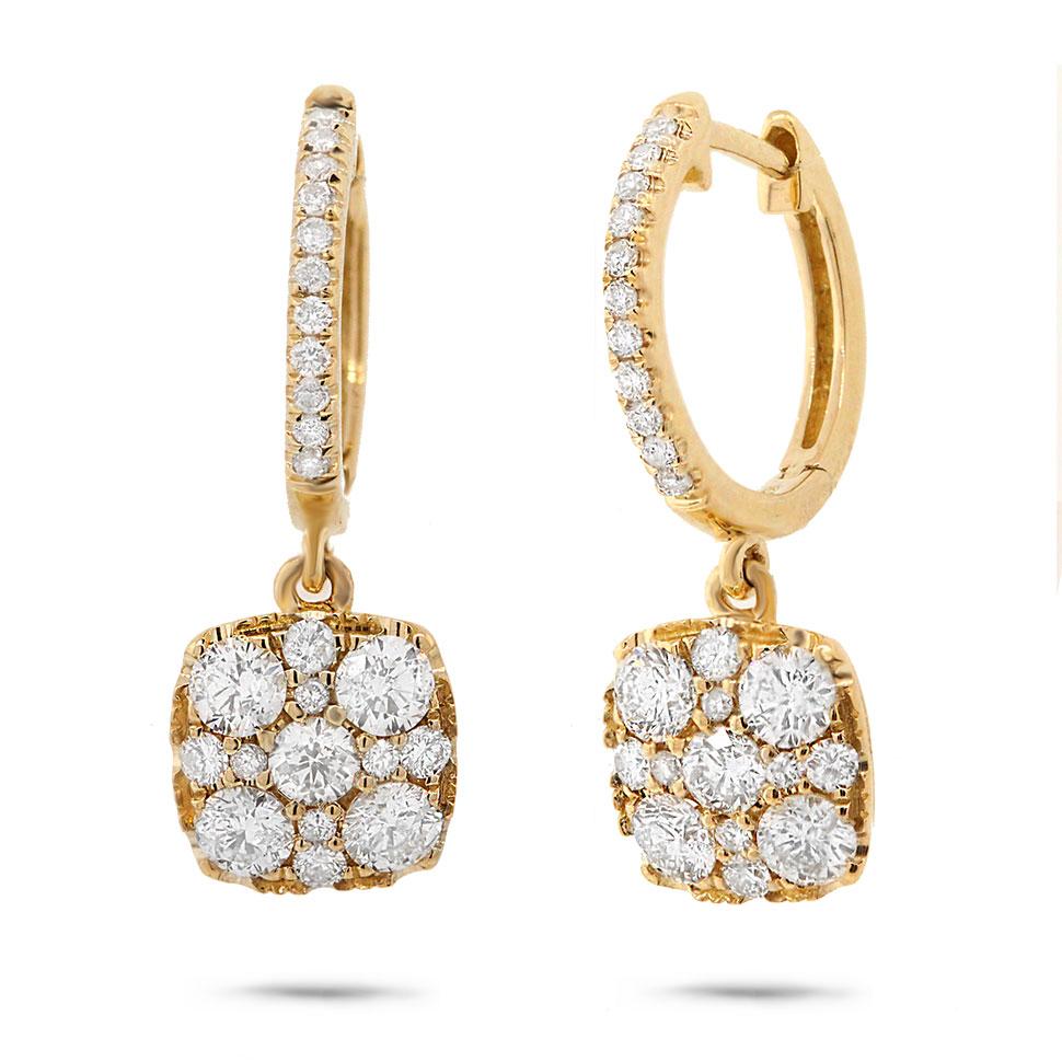14k Yellow Gold Diamond Cluster Earring - 1.20ct