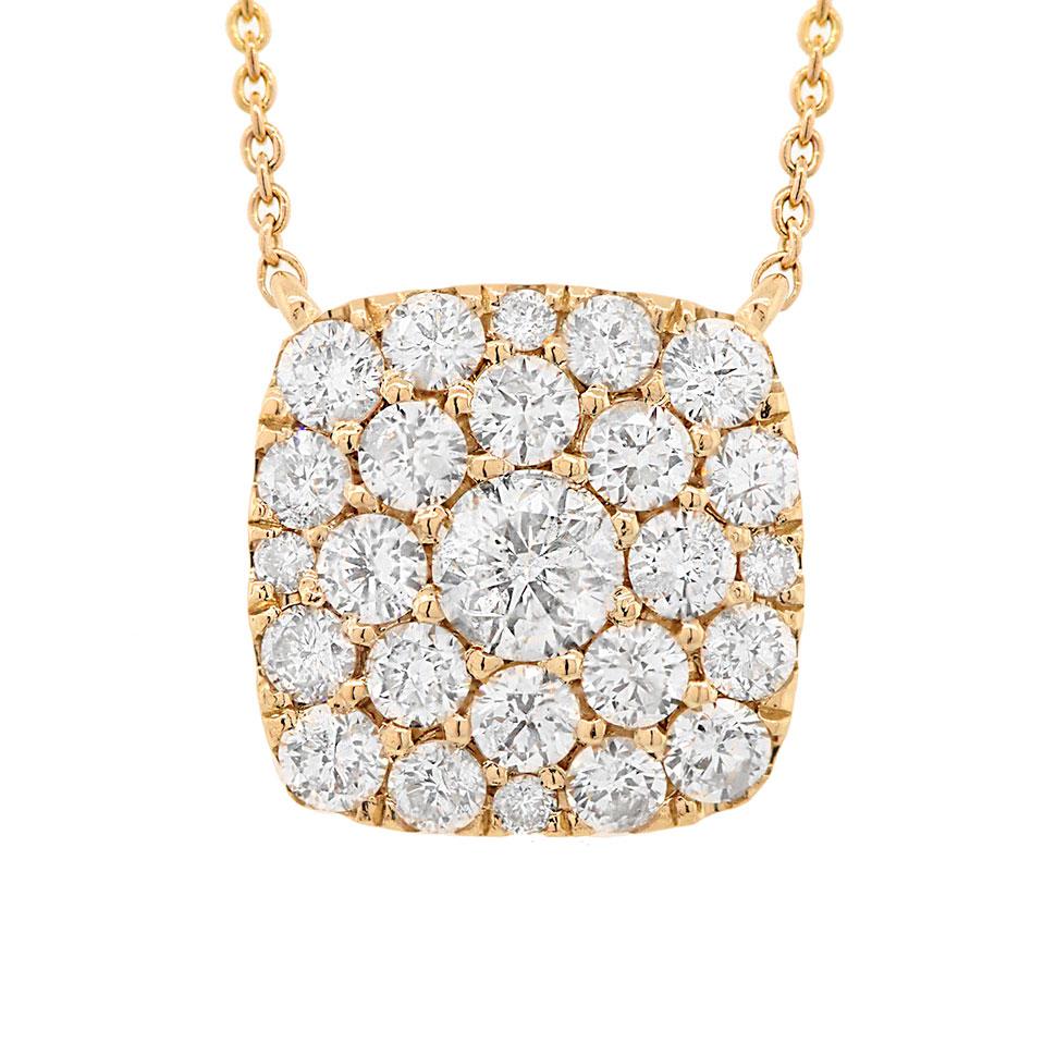14k Yellow Gold Diamond Cluster Necklace - 1.10ct