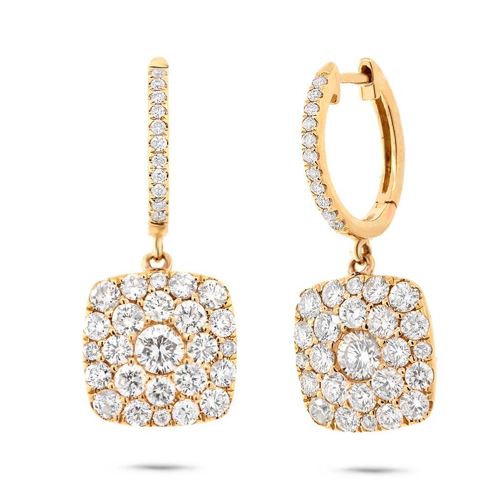 14k Yellow Gold Diamond Cluster Earring - 2.10ct