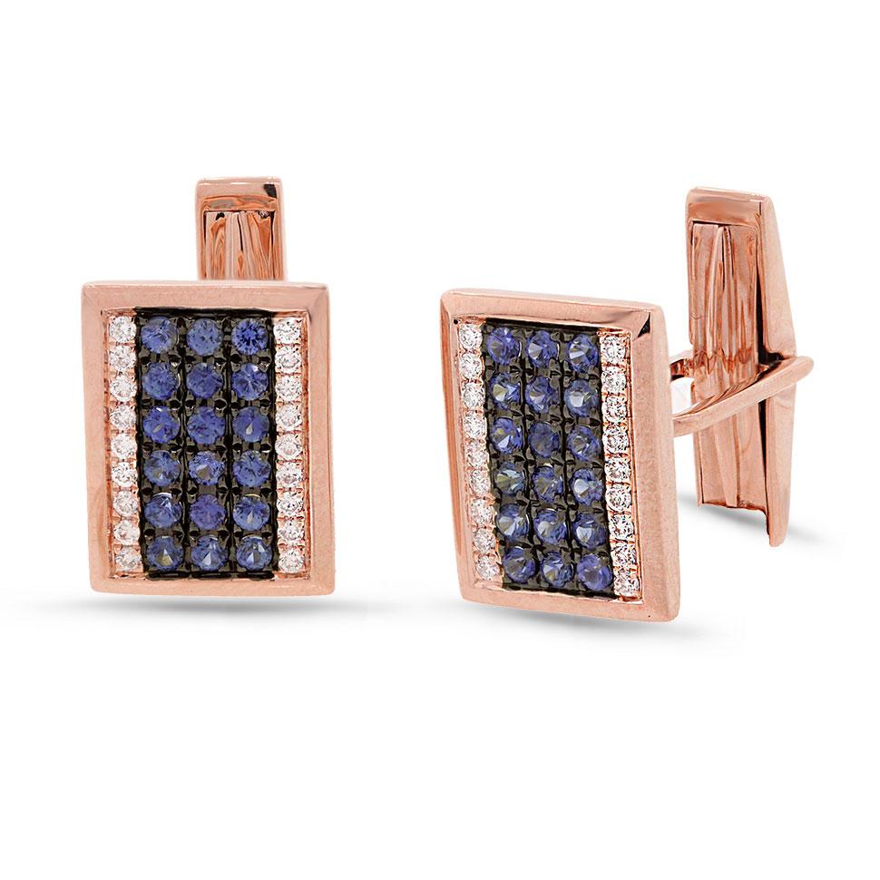 Diamond 1.03ct Blue Sapphire 14k Rose Gold Cuff Links - 0.31ct
