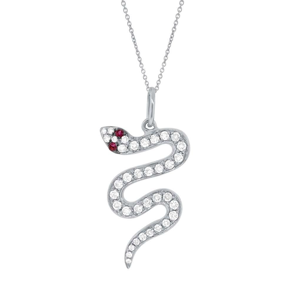 Diamond & 0.02ct Ruby 14k White Gold Snake Pendant