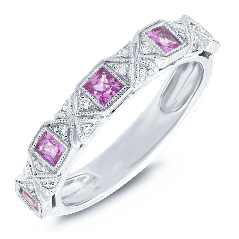 Diamond & 0.59ct Pink Sapphire 14k White Gold Lady's Band - 0.09ct