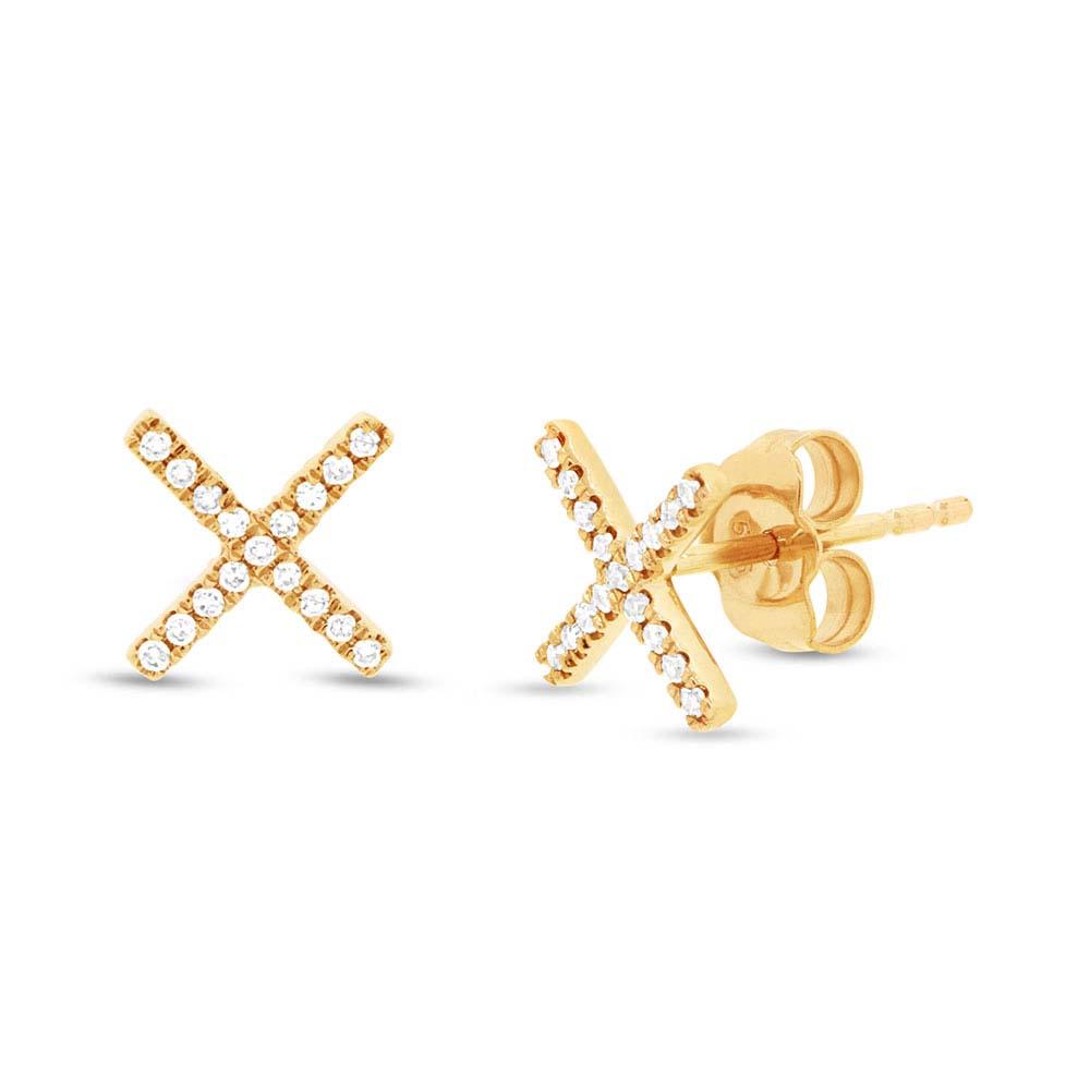 14k Yellow Gold Diamond ''X'' Stud Earring - 0.11ct