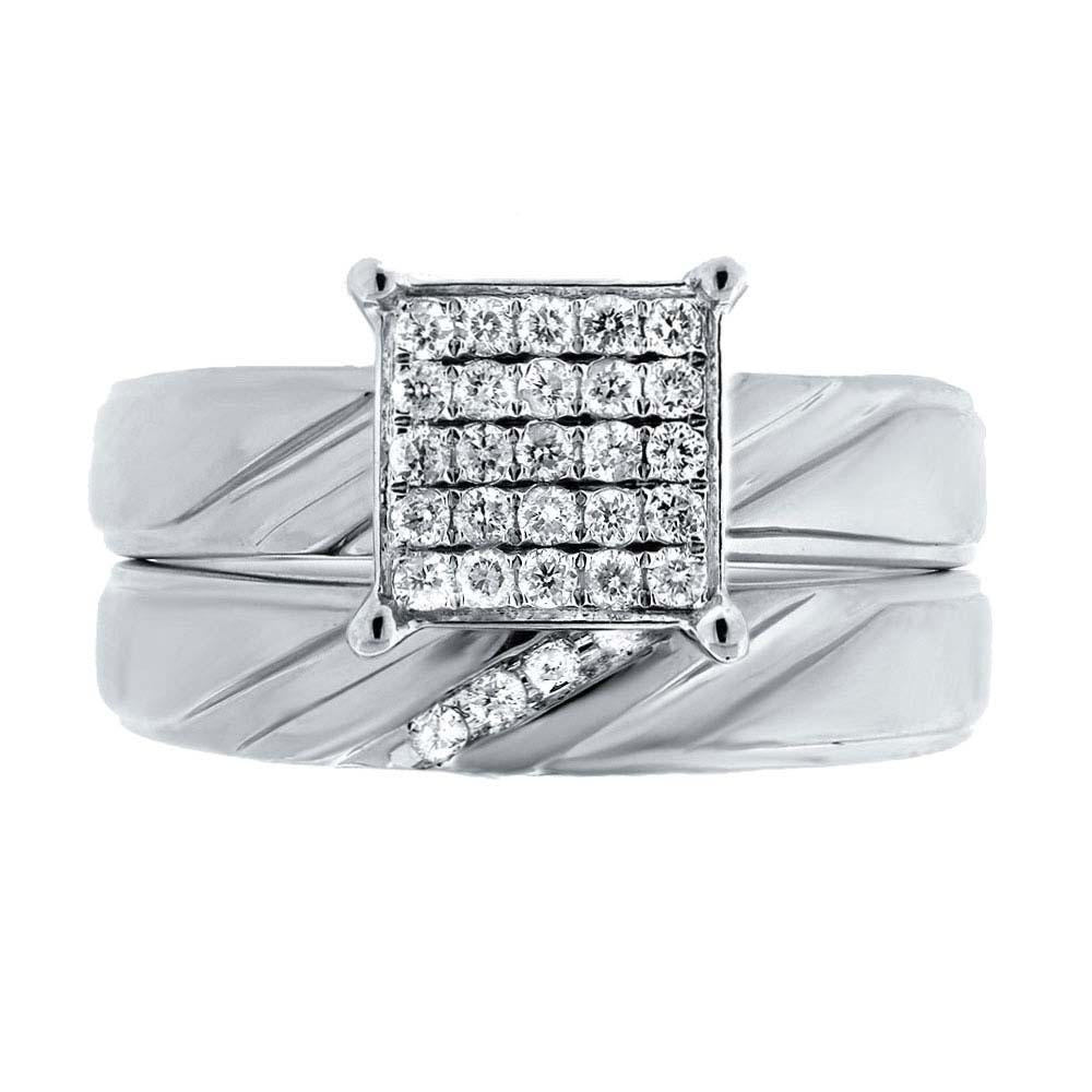 14k White Gold Diamond Wedding Set Pave - 0.26ct