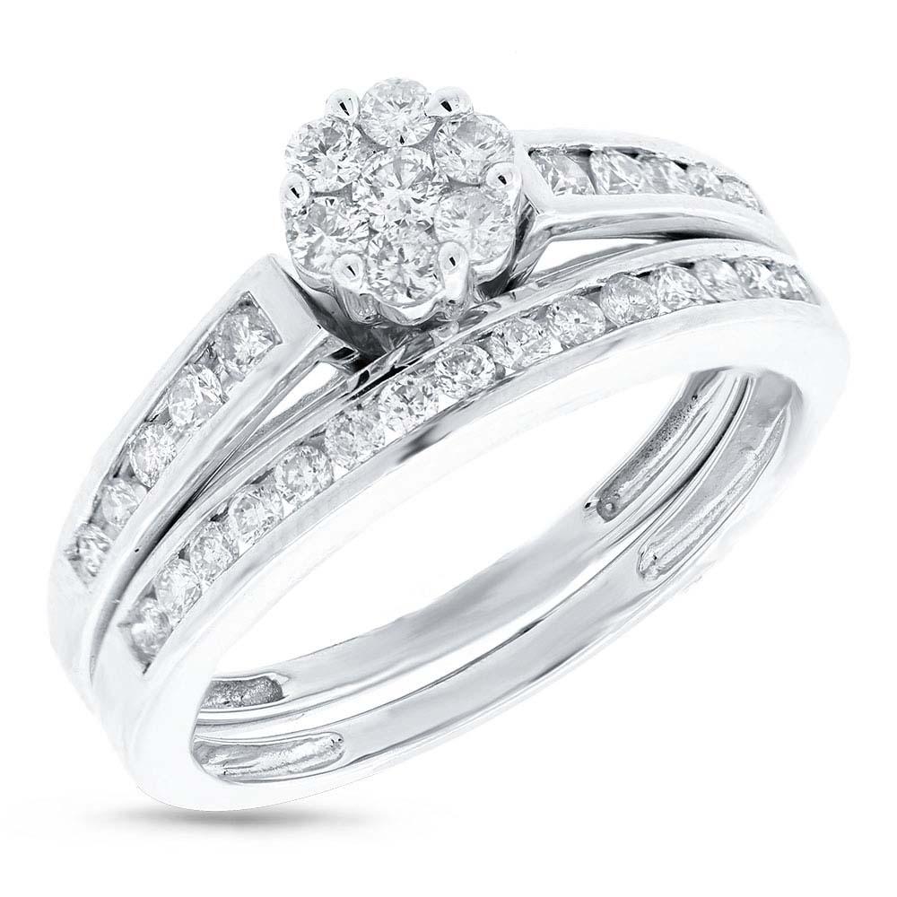 14k White Gold Diamond Wedding Set Cluster - 0.54ct