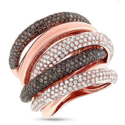 14k Rose Gold White & Champagne Diamond Bridge Ring - 3.49ct V0276