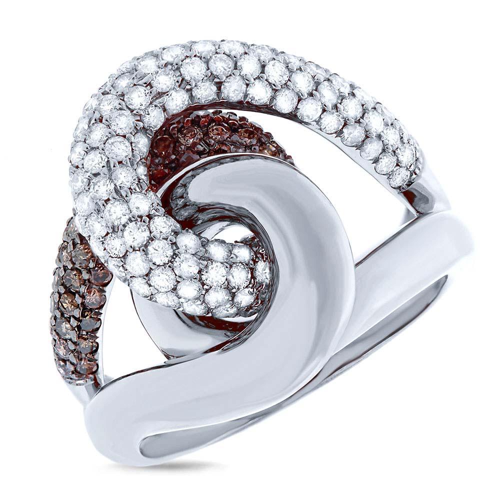 14k White Gold White & Champagne Diamond Knot Ring - 1.56ct