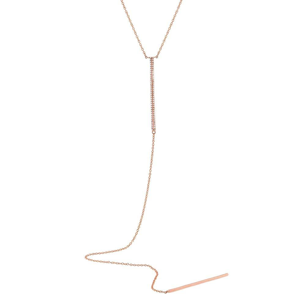 14k Rose Gold Diamond Pave Lariat Necklace - 0.18ct