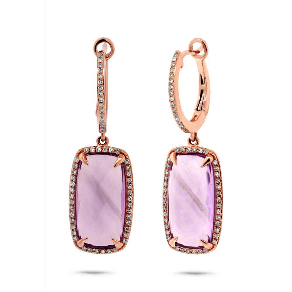 Diamond & 9.11ct Amethyst 14k Rose Gold Earring - 0.34ct