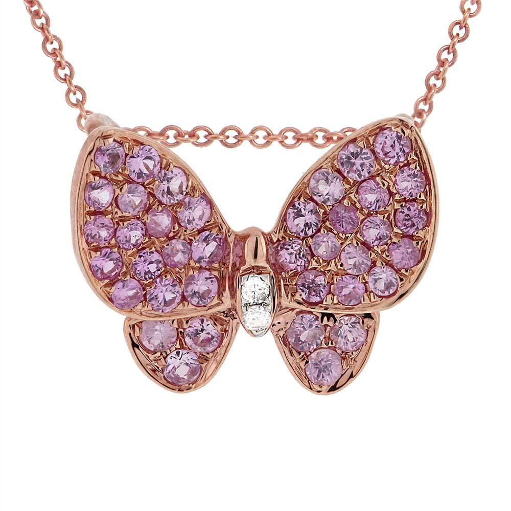 Diamond & 0.38ct Pink Sapphire 18k Rose Gold Butterfly Pendant
