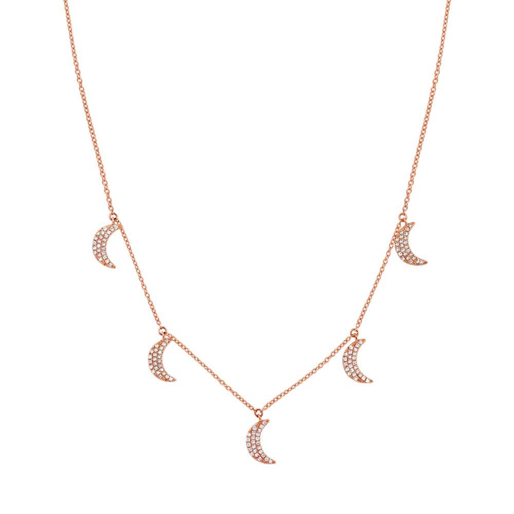 14k Classy Rose Gold Diamond Crescent Moon Necklace - 0.30ct V0201