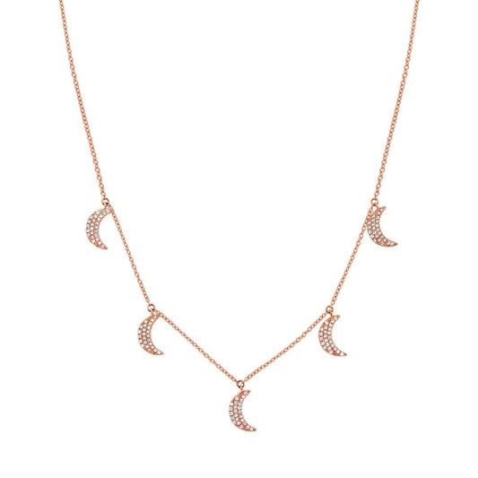 14k Classy Rose Gold Diamond Crescent Moon Necklace - 0.30ct V0201