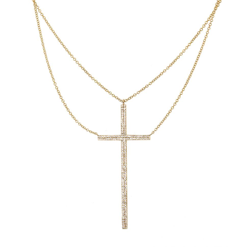 14k Yellow Gold Diamond Cross Necklace - 0.34ct