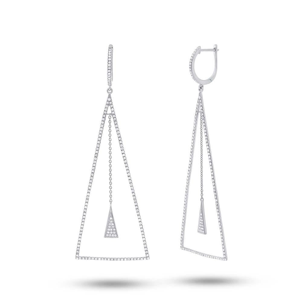 14k White Gold Diamond Triangle Earring - 0.88ct