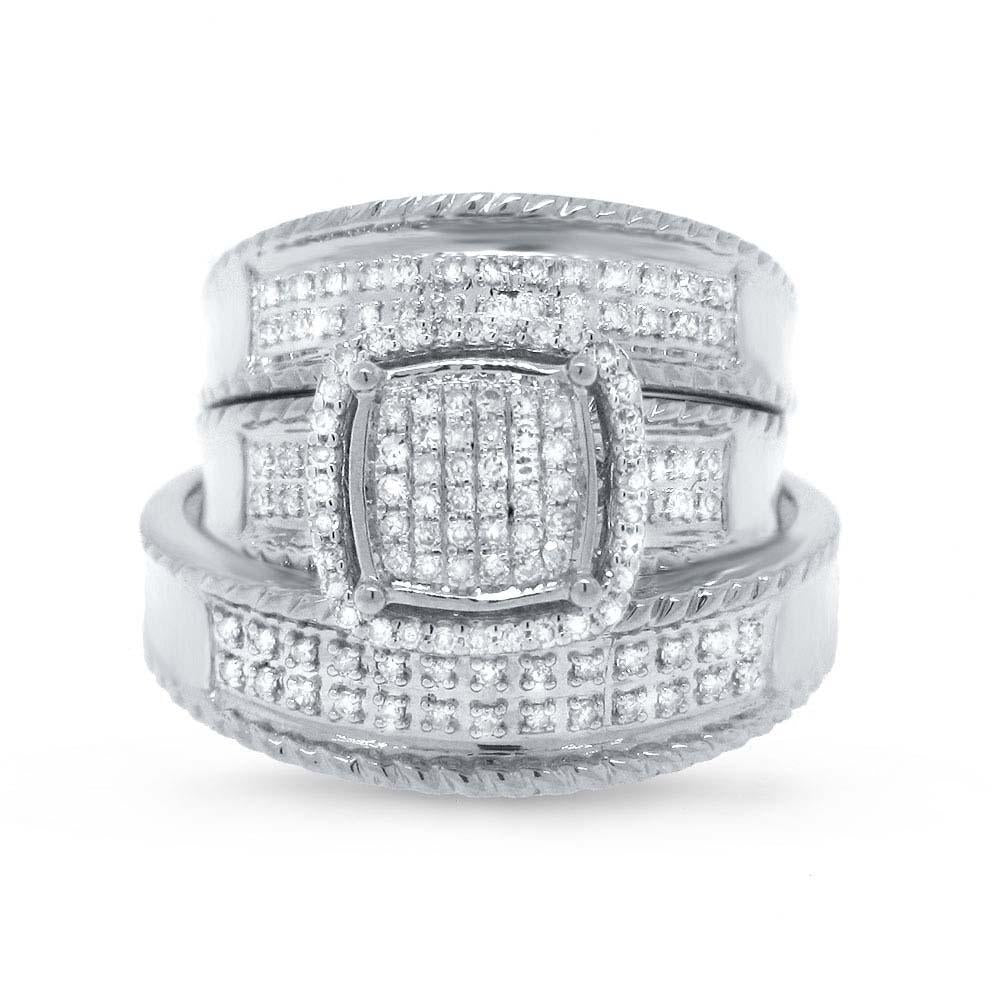 14k White Gold Diamond Trio Set Pave - 0.38ct