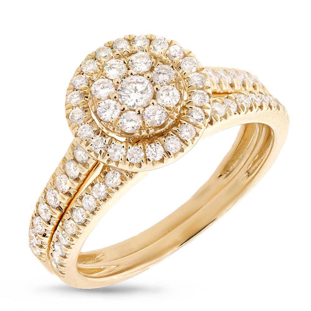 14k Yellow Gold Diamond Wedding Set Pave - 0.76ct