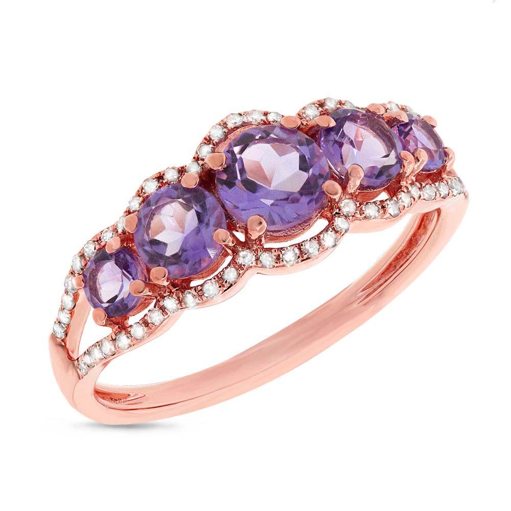 Diamond & 1.12ct Amethyst 14k Rose Gold Ring - 0.17ct