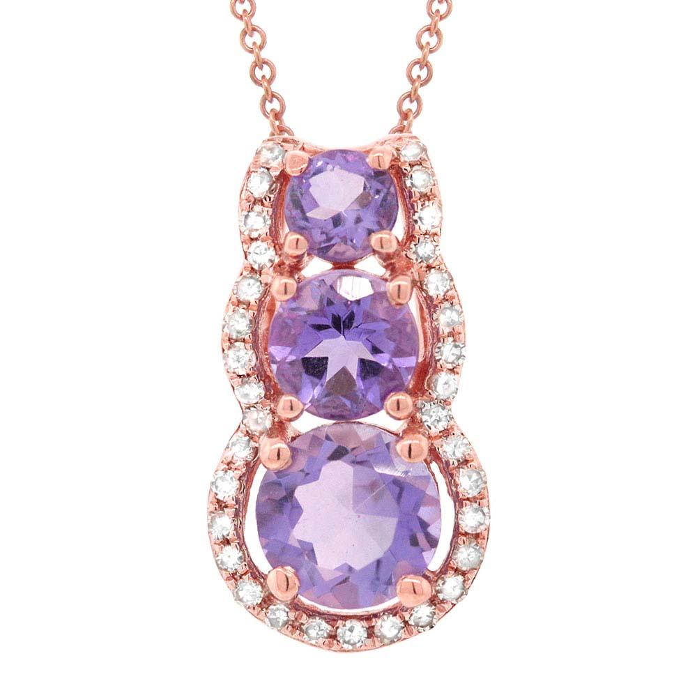 Diamond & 0.82ct Amethyst 14k Rose Gold Pendant - 0.10ct