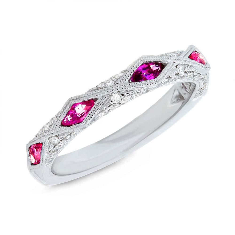 Diamond & 0.64ct Ruby 14k White Gold Lady's Ring - 0.33ct