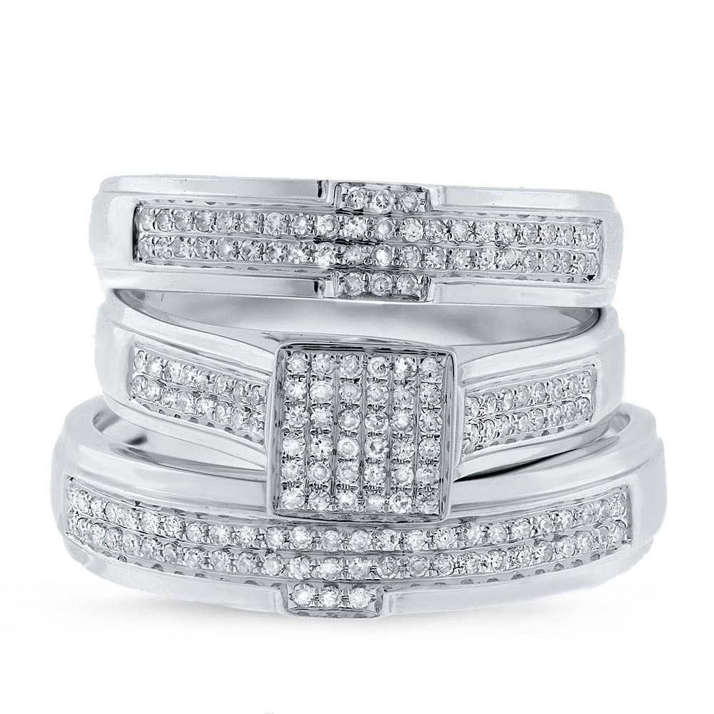 14k White Gold Diamond Trio Set Pave - 0.44ct