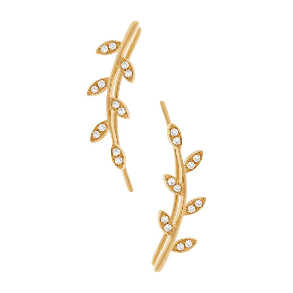14k Yellow Gold Diamond Leaf Ear Crawler Earring
