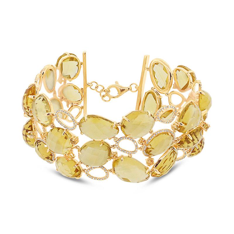 Diamond & 123.08ct Citrine & Yellow Sapphire 14k Yellow Gold Bracelet - 1.48ct