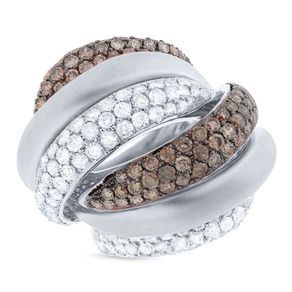 14k White Gold White & Champagne Diamond Bridge Ring - 4.40ct