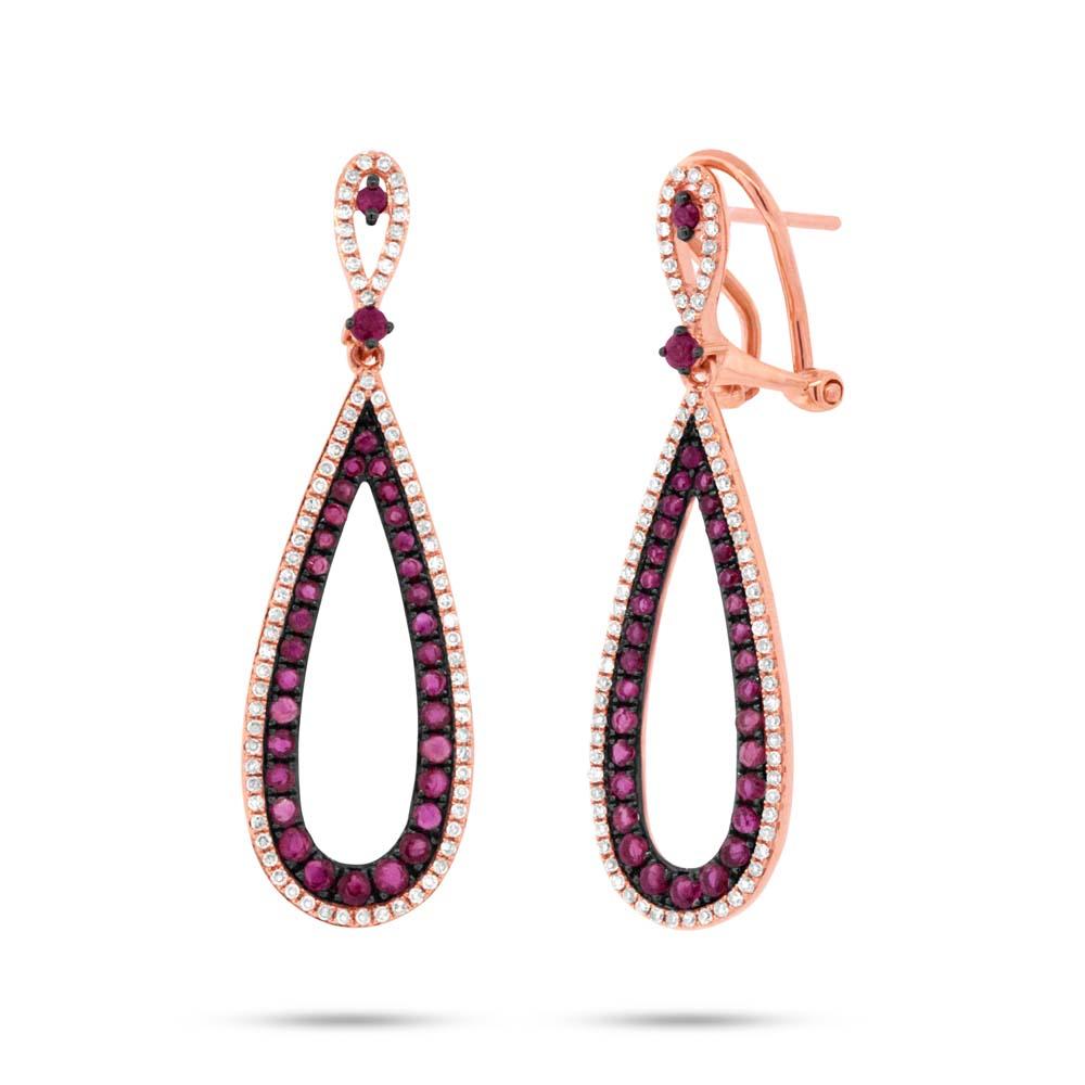 Diamond & 1.50ct Ruby 14k Rose Gold Earring - 0.46ct