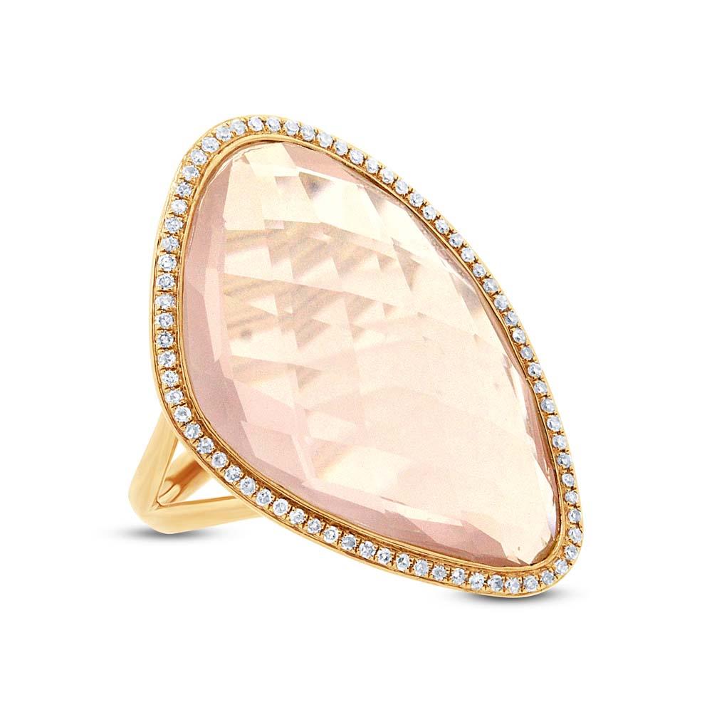 Diamond & 16.08ct Rose Quartz 14k Yellow Gold Ring - 0.10ct