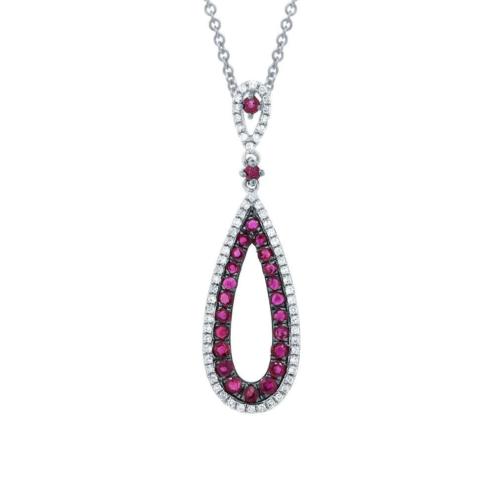 Diamond & 0.60ct Ruby 14k White Gold Pendant - 0.18ct