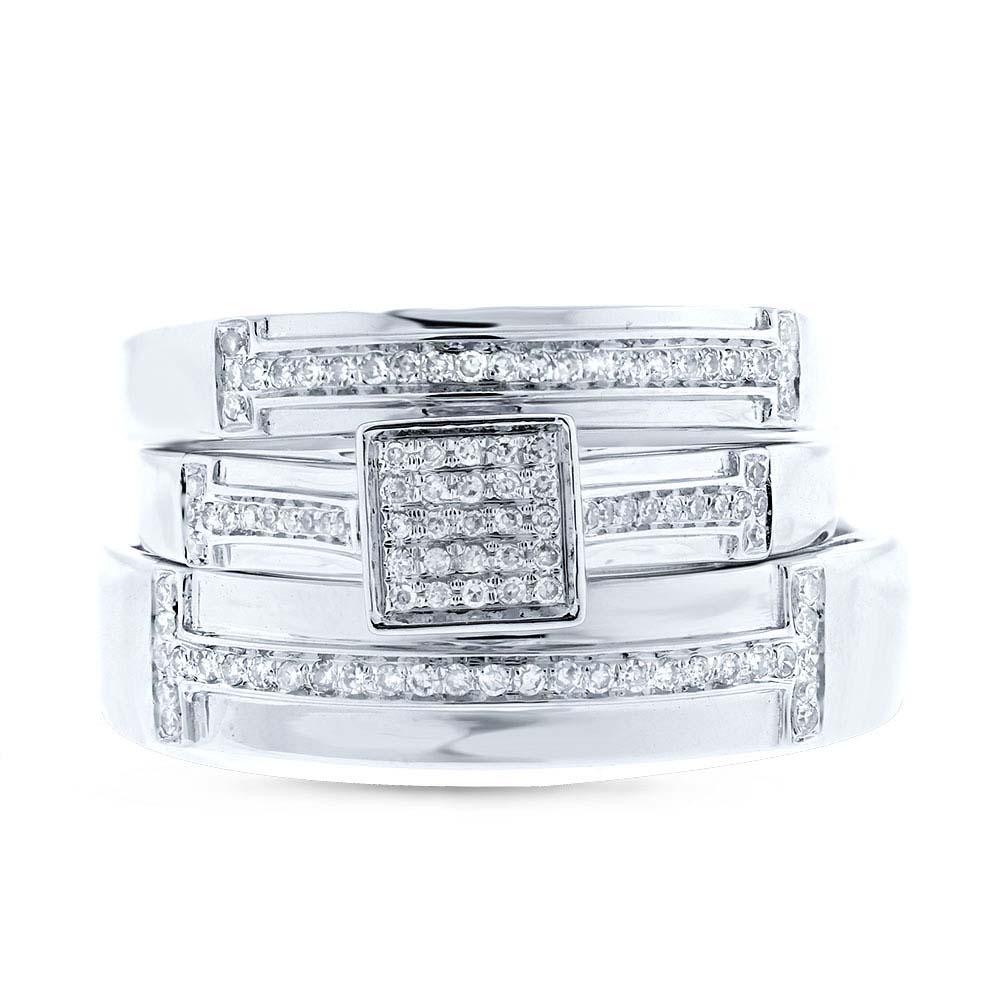 14k White Gold Diamond Trio Set Pave - 0.26ct