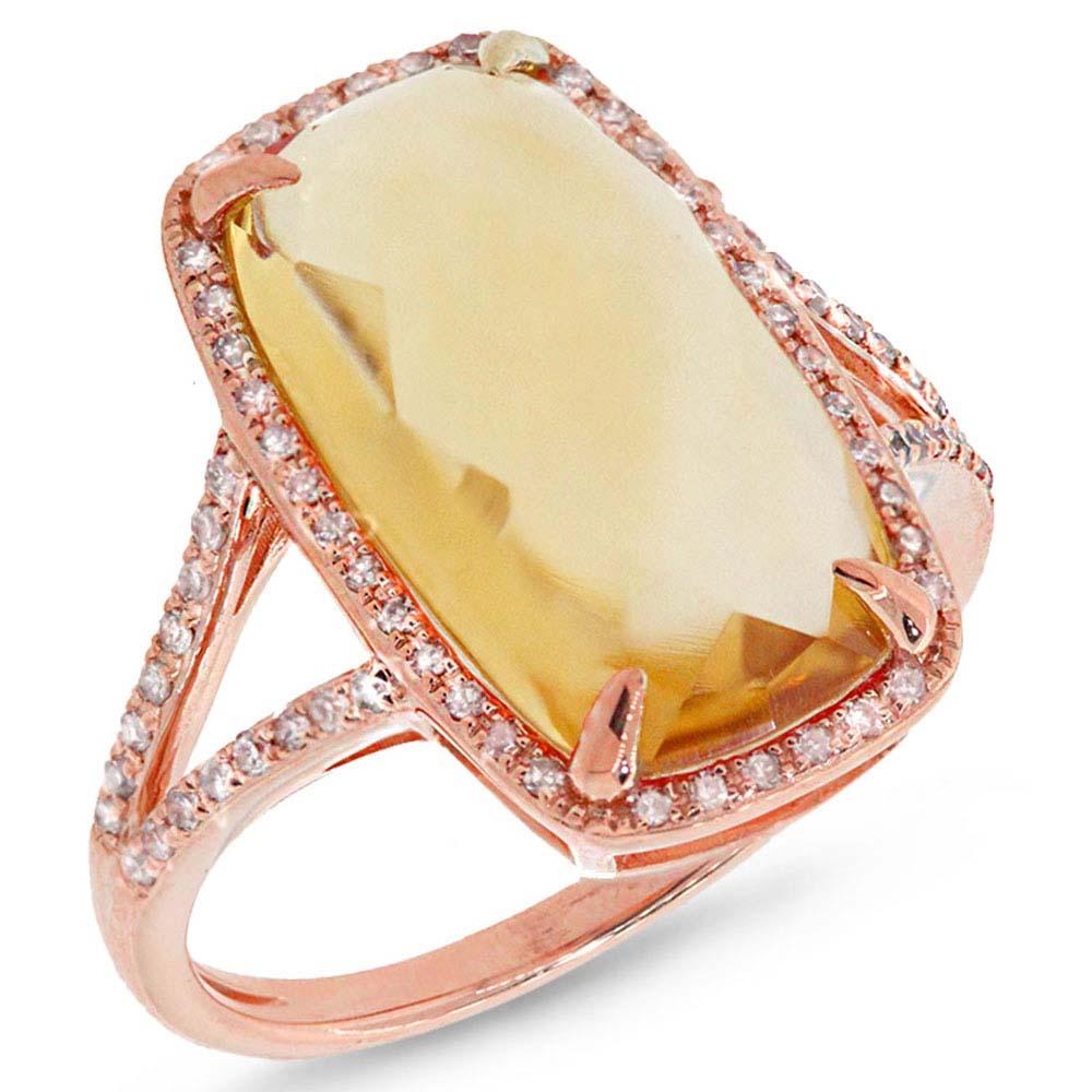 Diamond & 6.19ct Citrine 14k Rose Gold Ring - 0.23ct