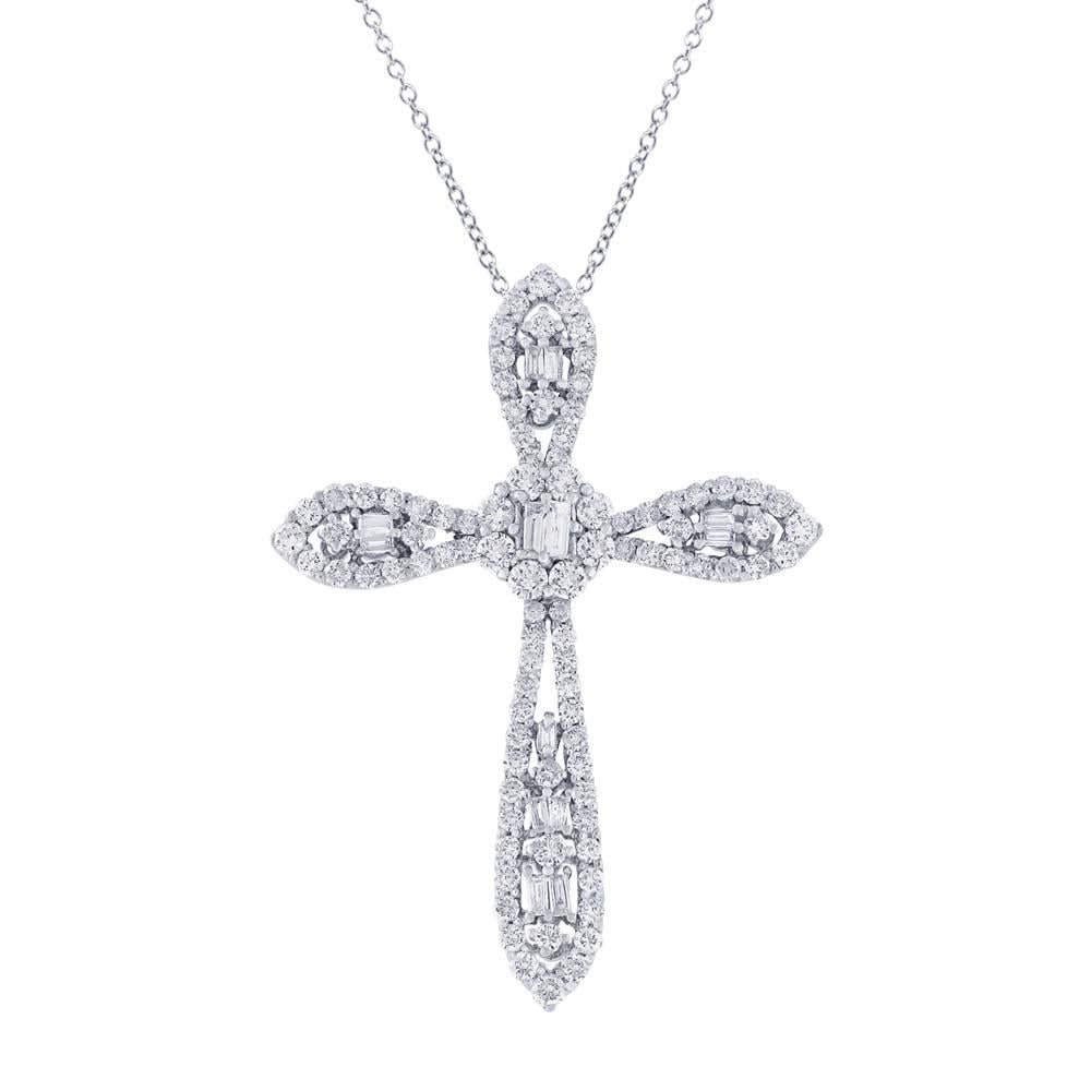 18k White Gold Diamond Cross Pendant - 1.34ct