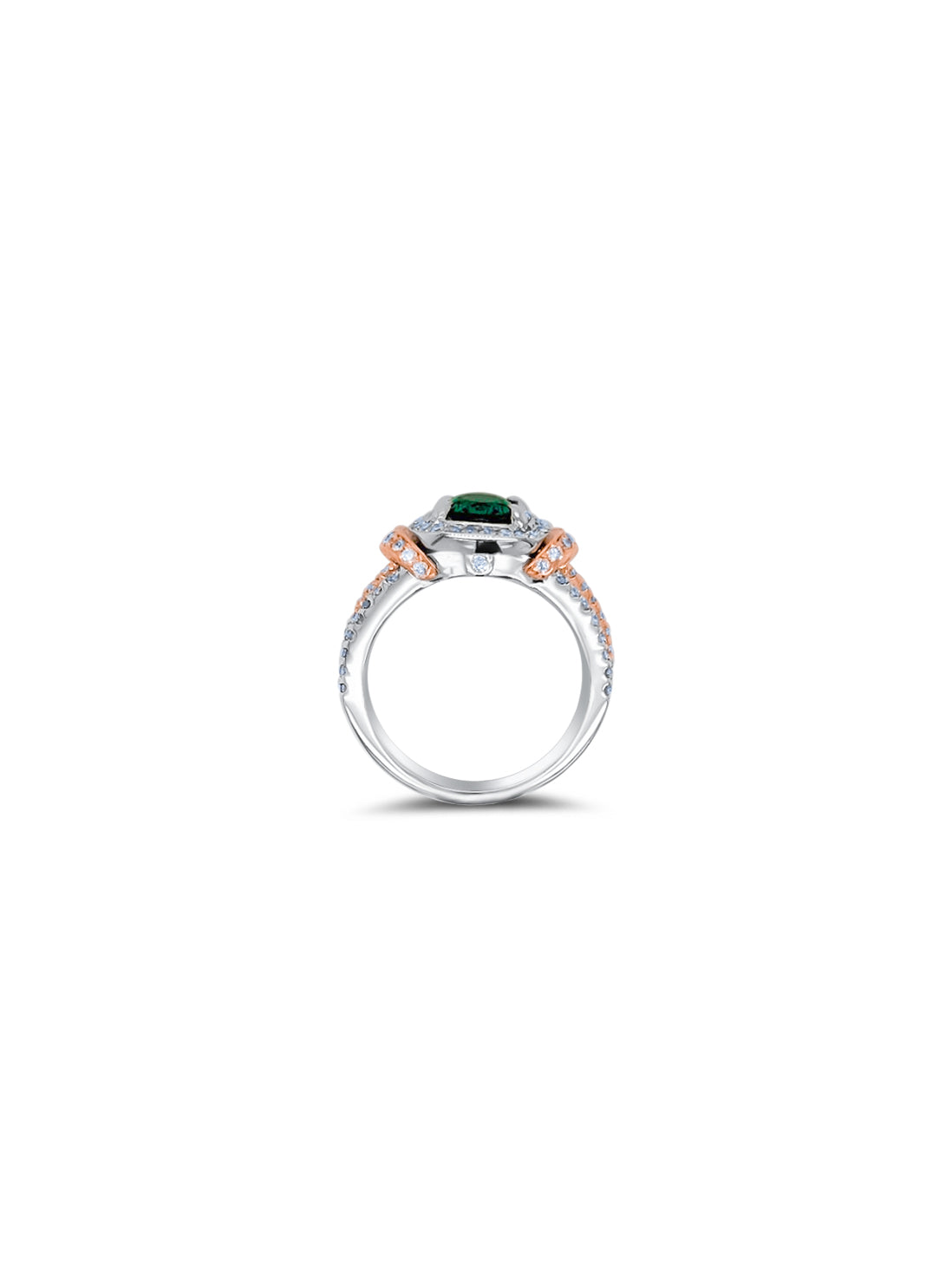 14k White Gold Diamond Emerald Stong Round Cut Ring 1.85c