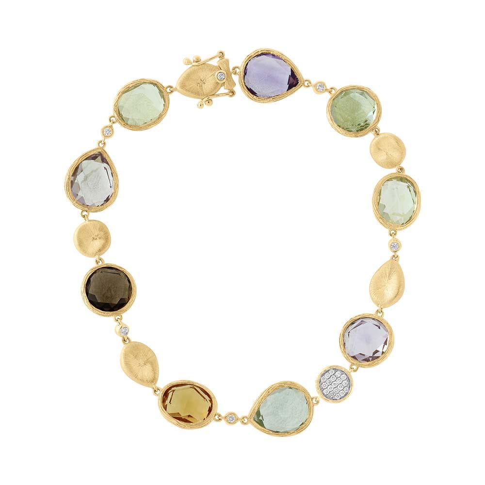 Diamond & 30.47ct Multicolor Stone 14k Yellow Gold Bracelet - 0.17ct
