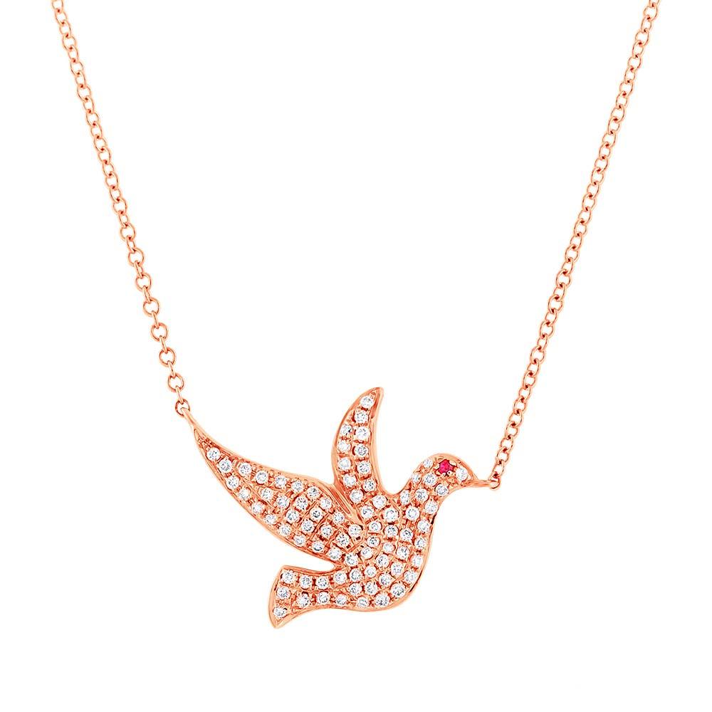 Diamond & 0.01ct Ruby 14k Rose Gold Dove Necklace