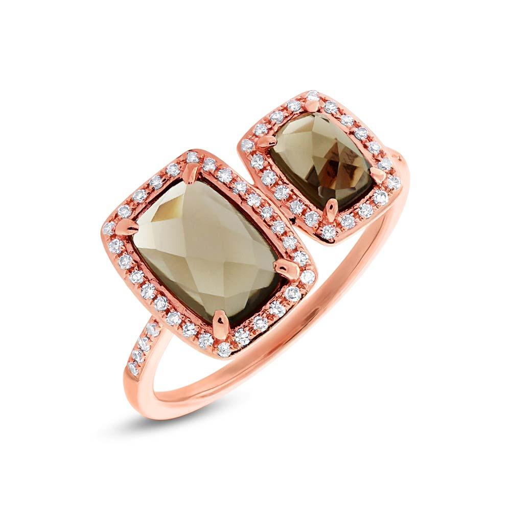 Diamond & 2.09ct Smokey Topaz 14k Rose Gold Ring - 0.22ct